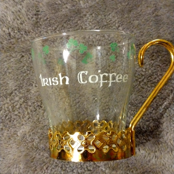 2pc Irish Coffee cup with gold tone metal holder. - Picture 1 of 5